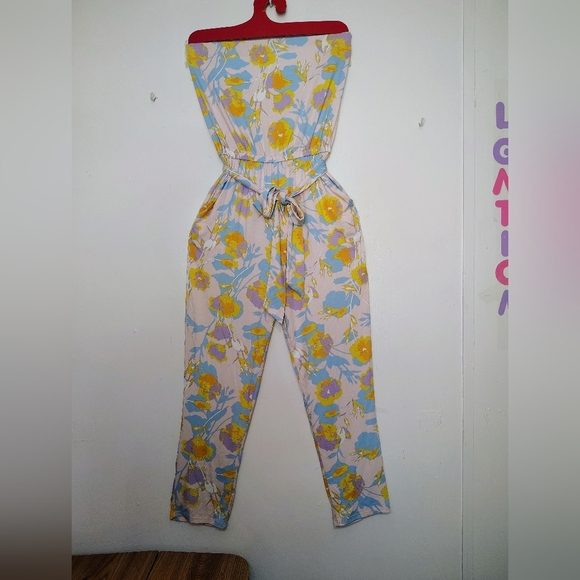 Rachel Pally strapless jumpsuit,pink With yellow flowers,pockets,modal,sz XS. - Picture 11 of 16